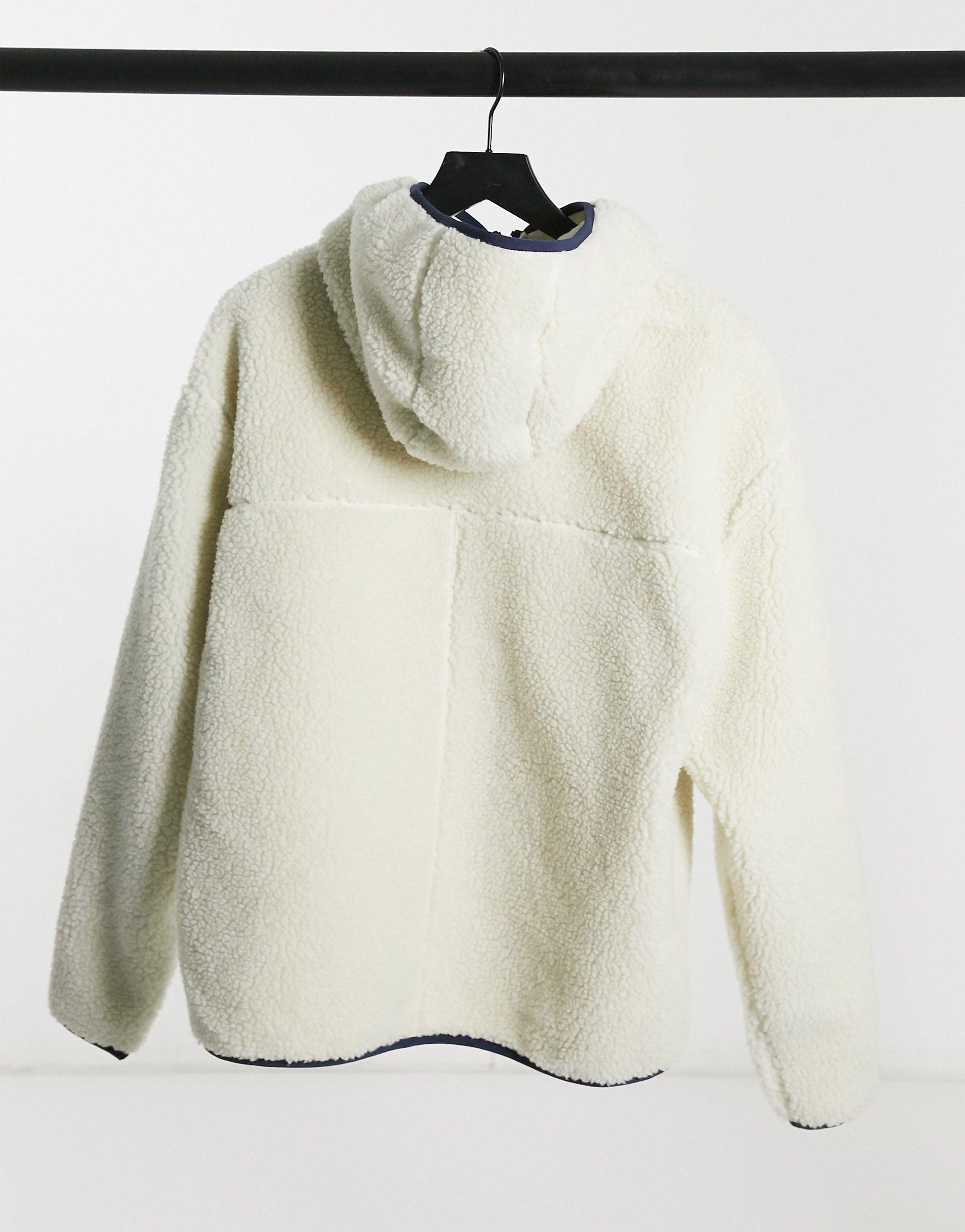 tommy jeans sherpa borg zip thru hooded jacket in ecru
