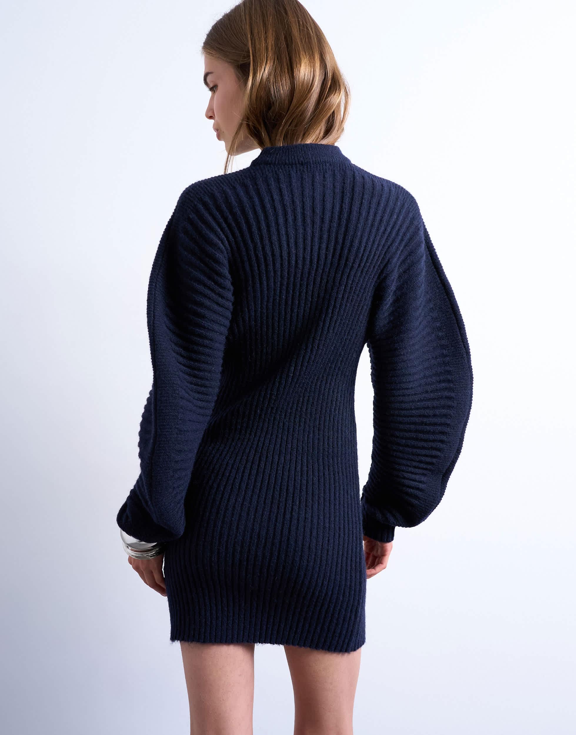 TOPSHOP Knitted Cocoon Ribbed Dress in Blue | Lyst