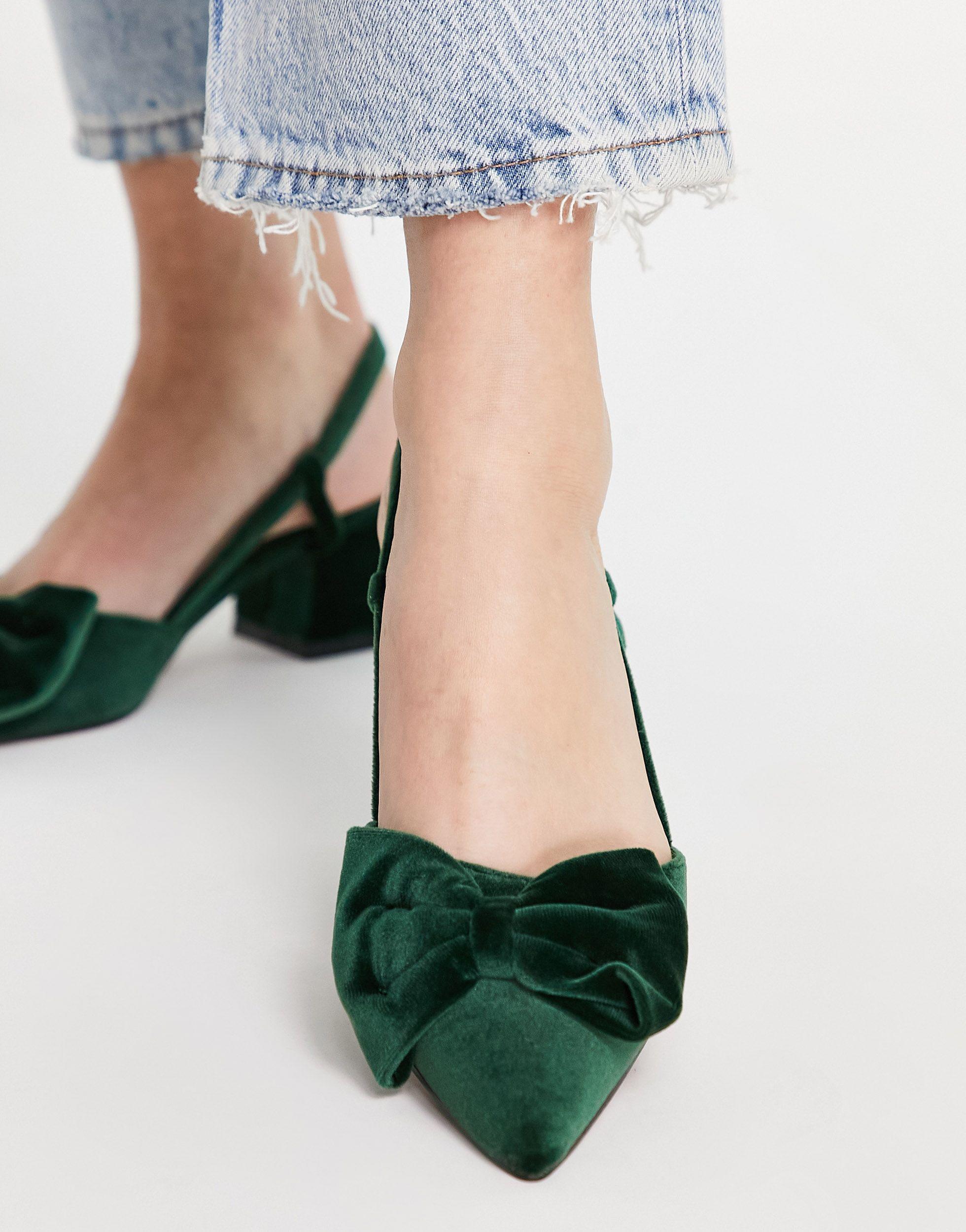 Zapatos verdes destalonados con tacón medio y lazo suzy ASOS de color Verde  | Lyst
