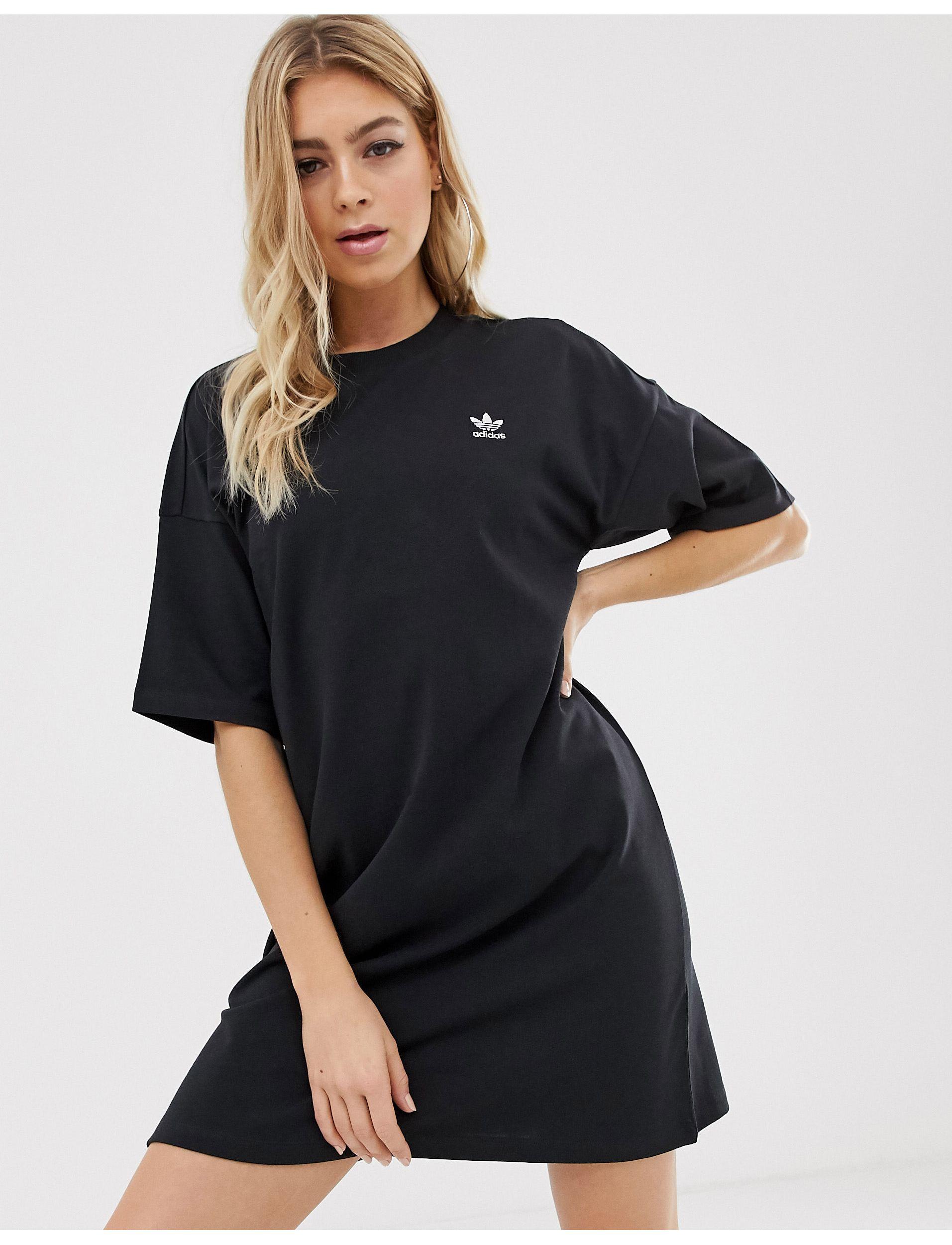 adidas Originals Cotton Mini Logo T-shirt Dress in Black - Lyst