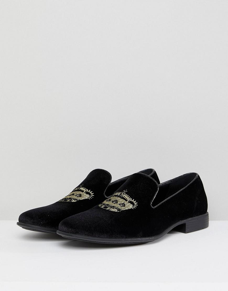 ASOS Loafers In Black Velvet With Crown Embroidery for Men Lyst