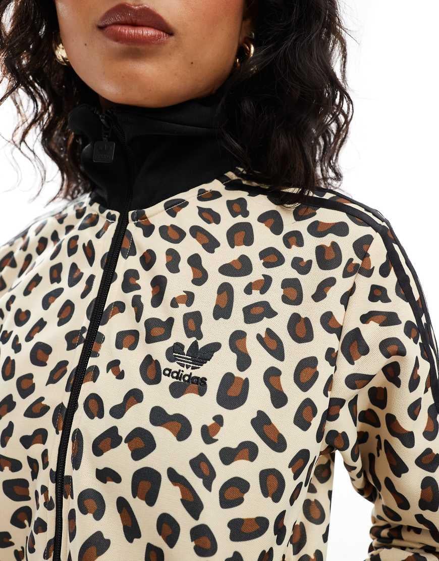 adidas Originals Adidas Leopard Print Firebird Track Top in Black