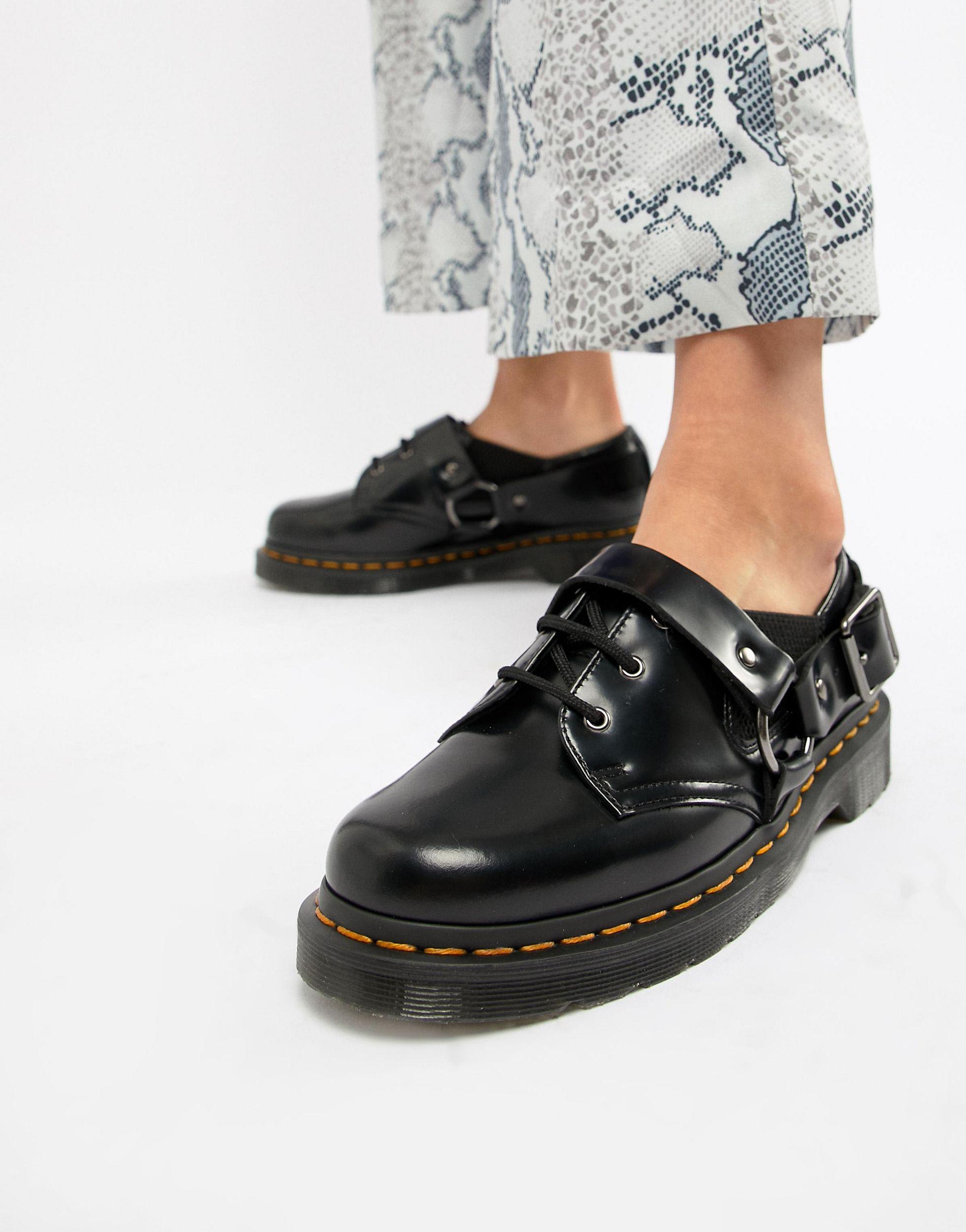 Dr. Martens Fulmar Leather Harness Flat Shoes in Black | Lyst