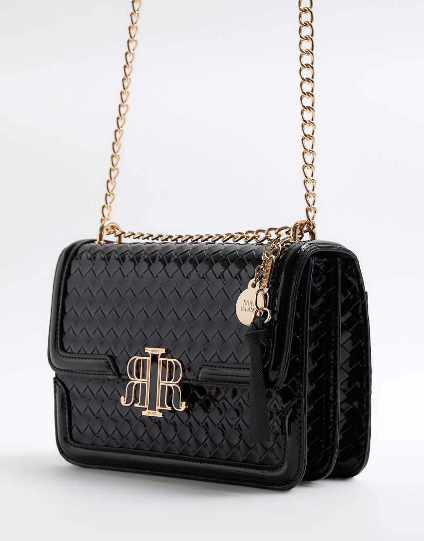 River Island Embossed Woven Satchel Bag in Black Lyst UK