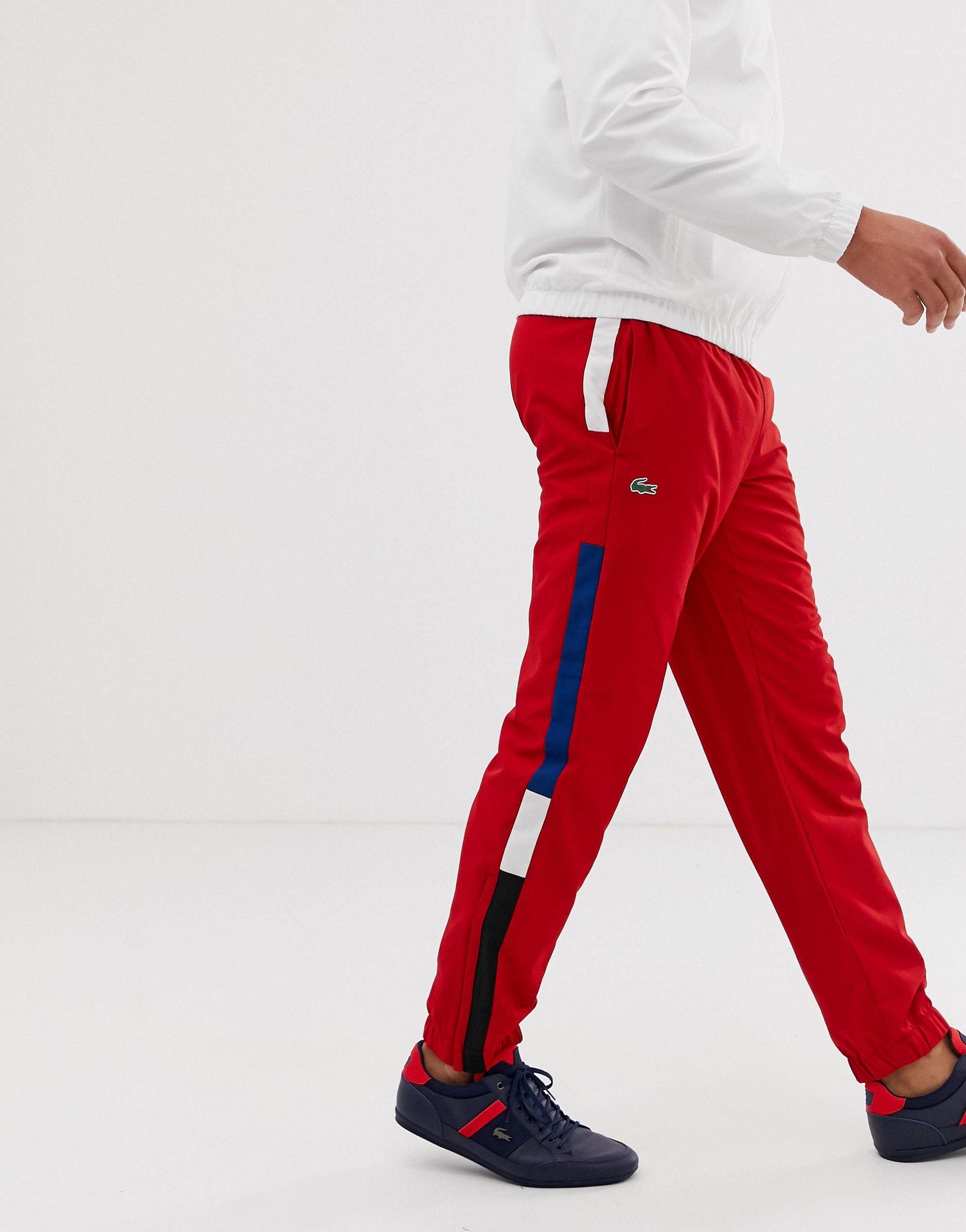 Lacoste Side Stripe jogging Bottoms in Red for Men | Lyst UK