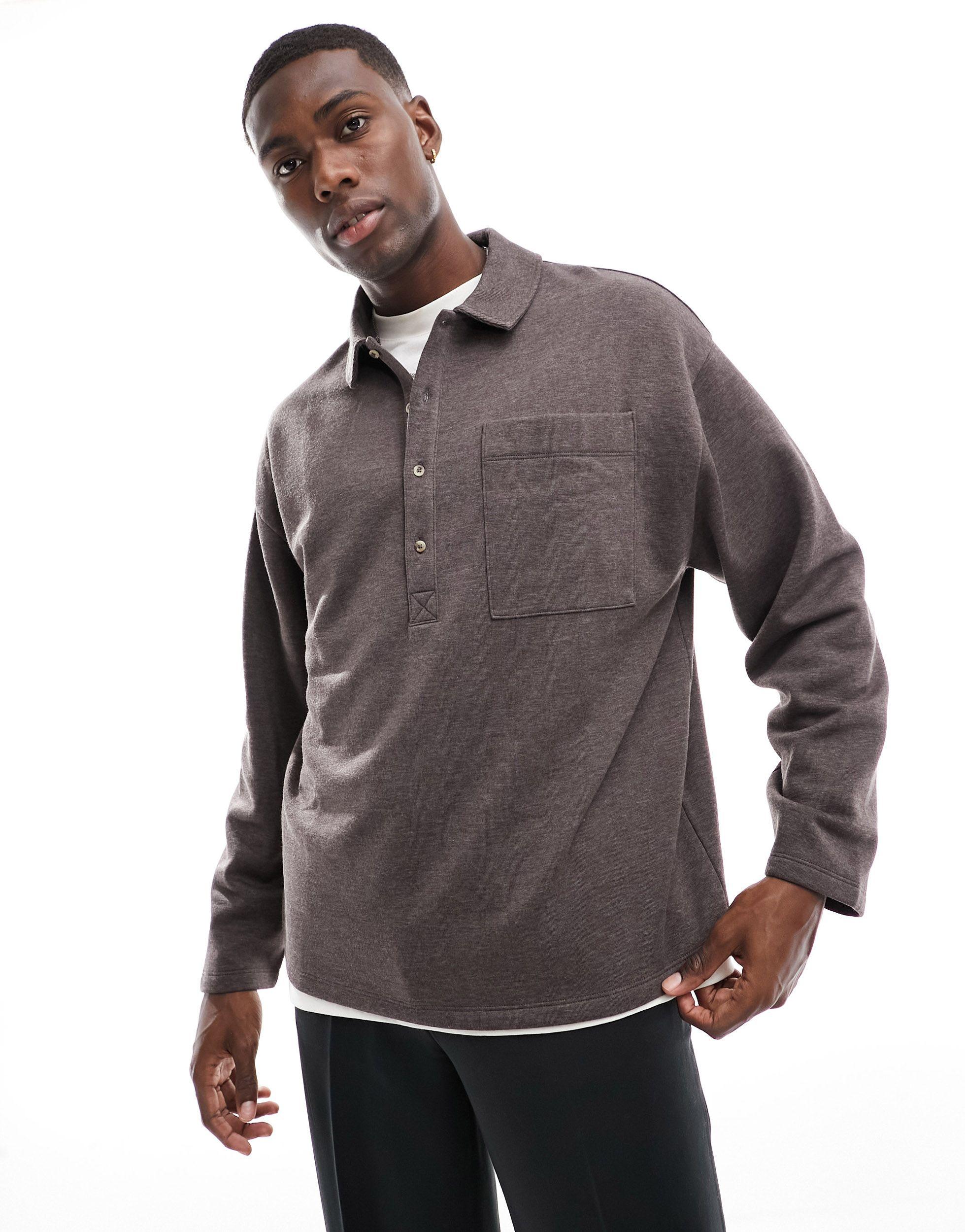 ASOS Oversized Polo Sweatshirt in Grey for Men | Lyst UK