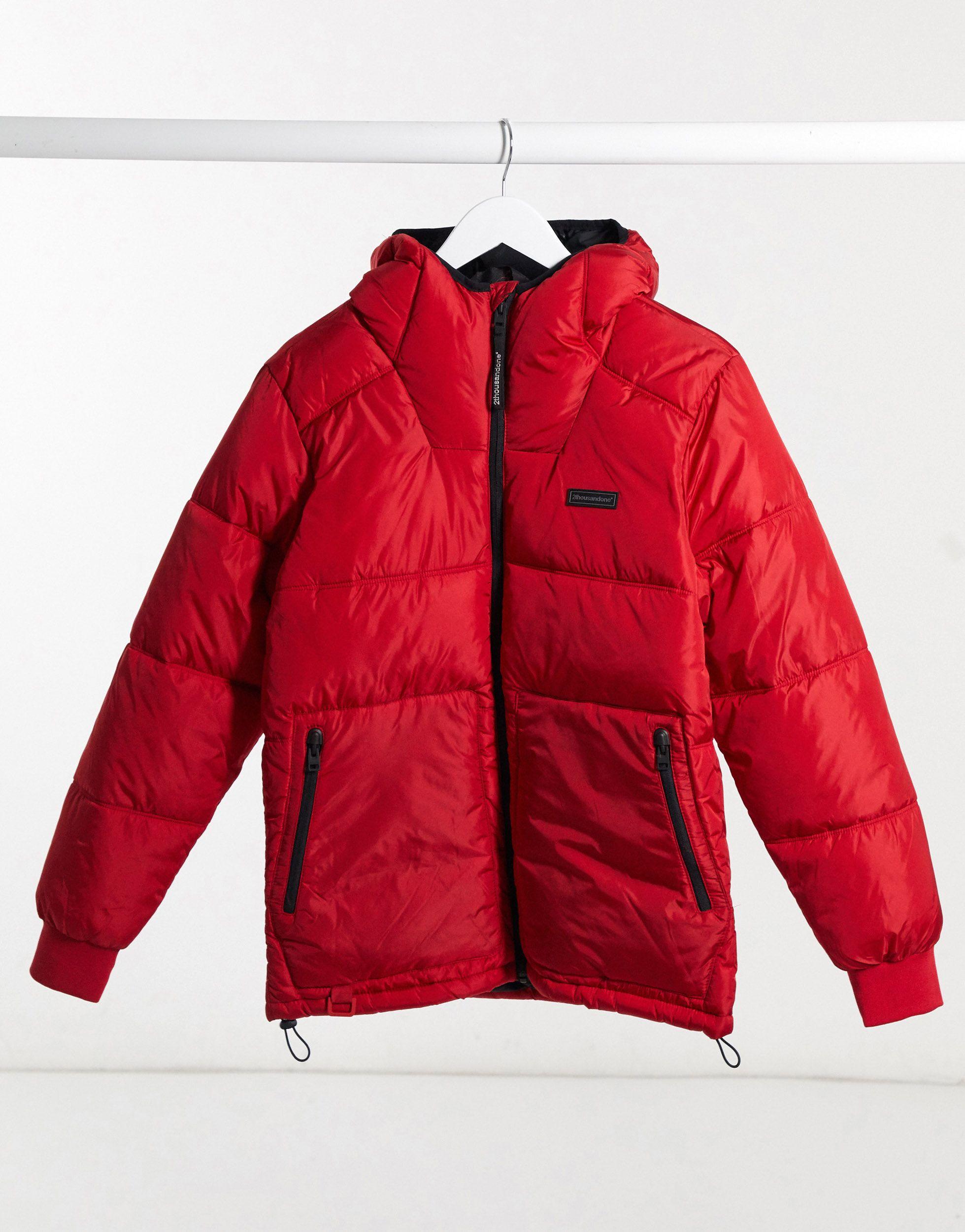 red padded puffer jacket