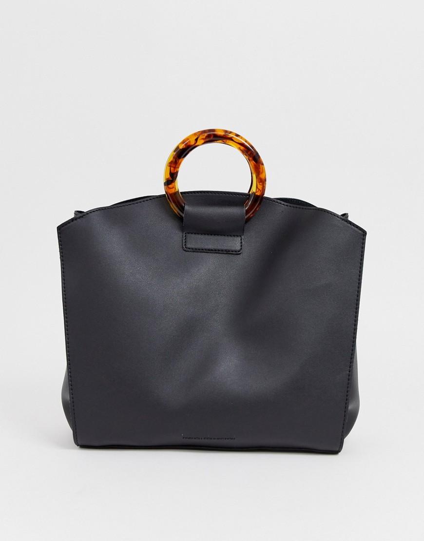 French Connection Faux Leather Tote Bag With Tortoiseshell Grab Handle