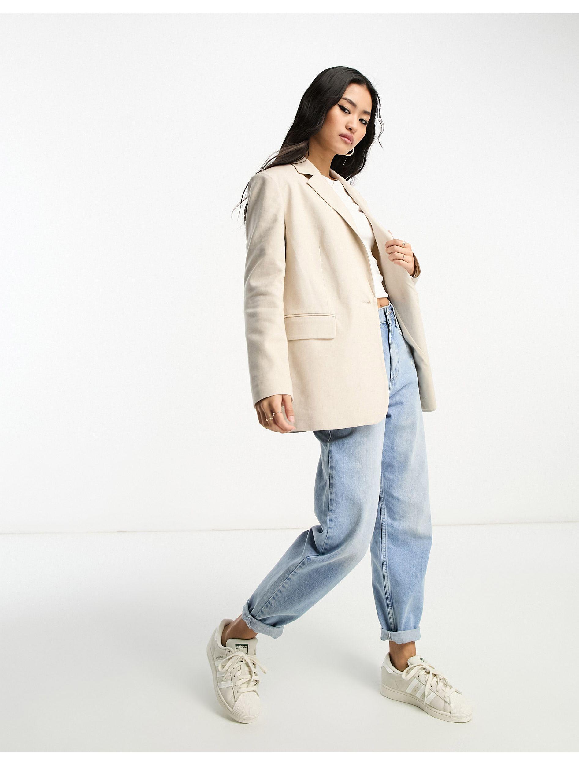 Stradivarius Oversized Linen Blazer White | Lyst