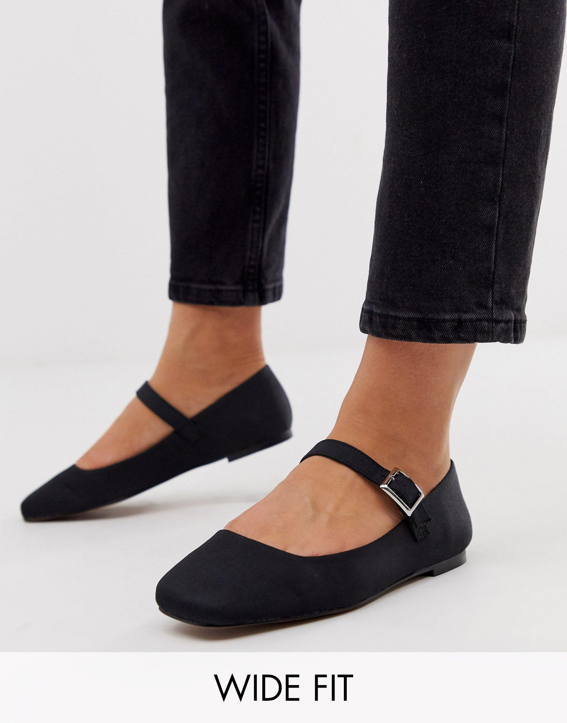 ASOS Wide Fit Links Mary Jane Ballet Flats in Black | Lyst