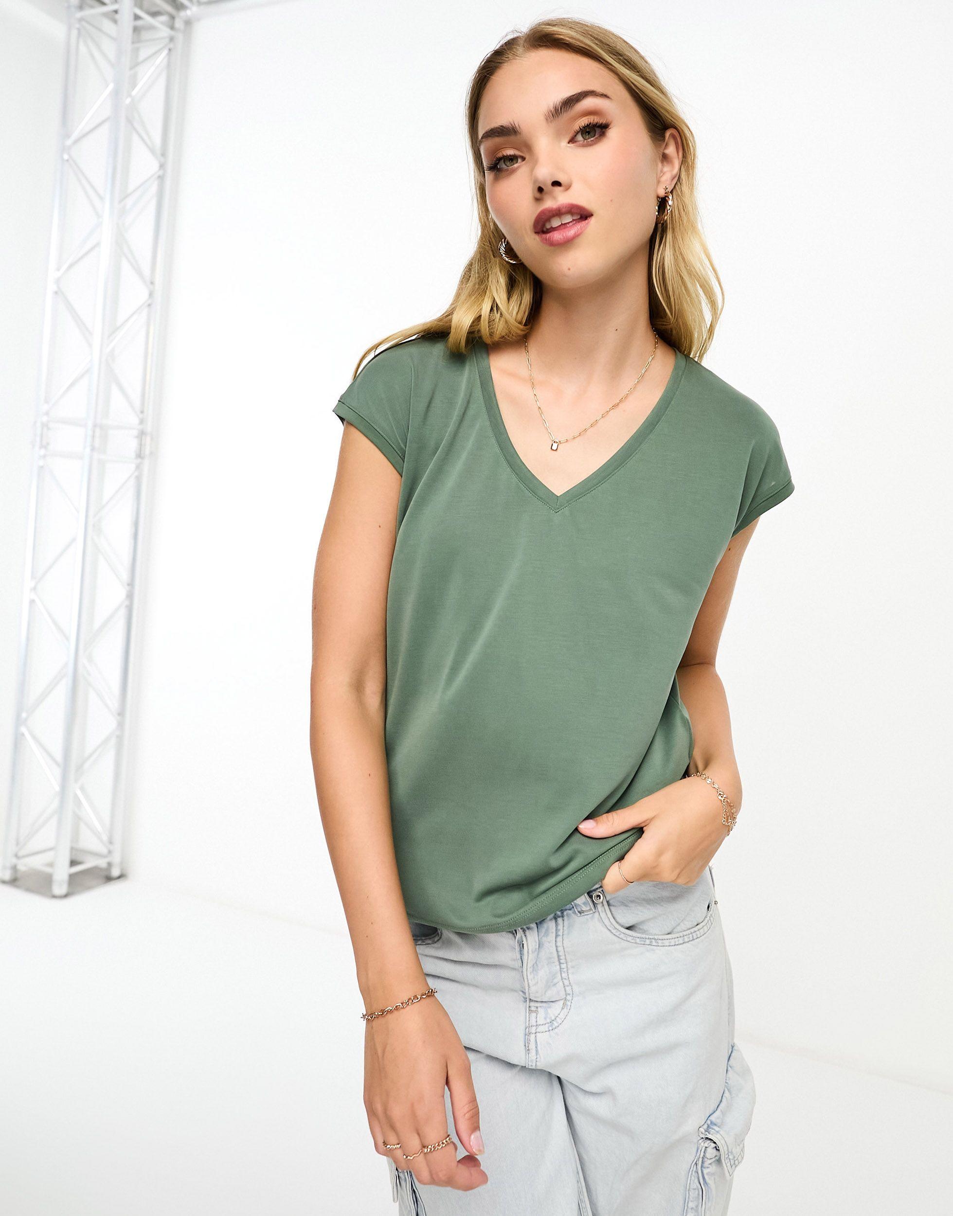 Lyst | Vero V Green T-shirt in Neck Moda