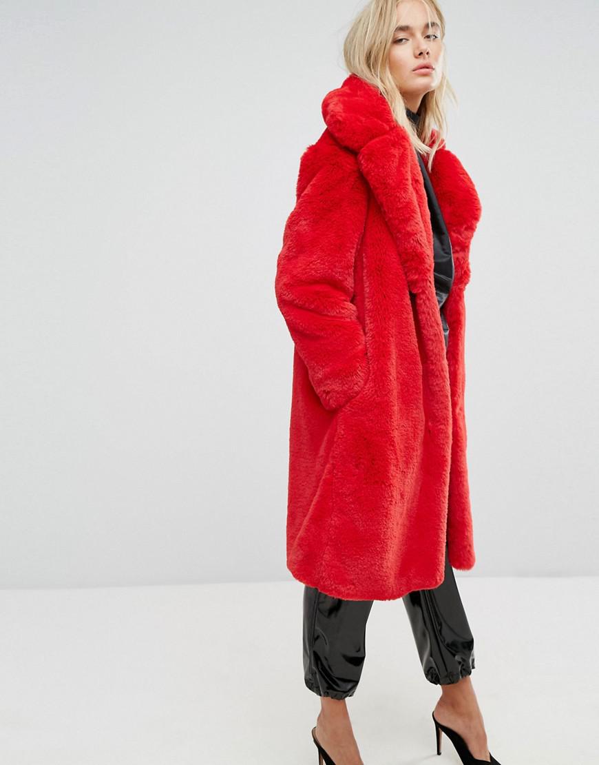 Missguided Faux Fur Coat In Red | stickhealthcare.co.uk