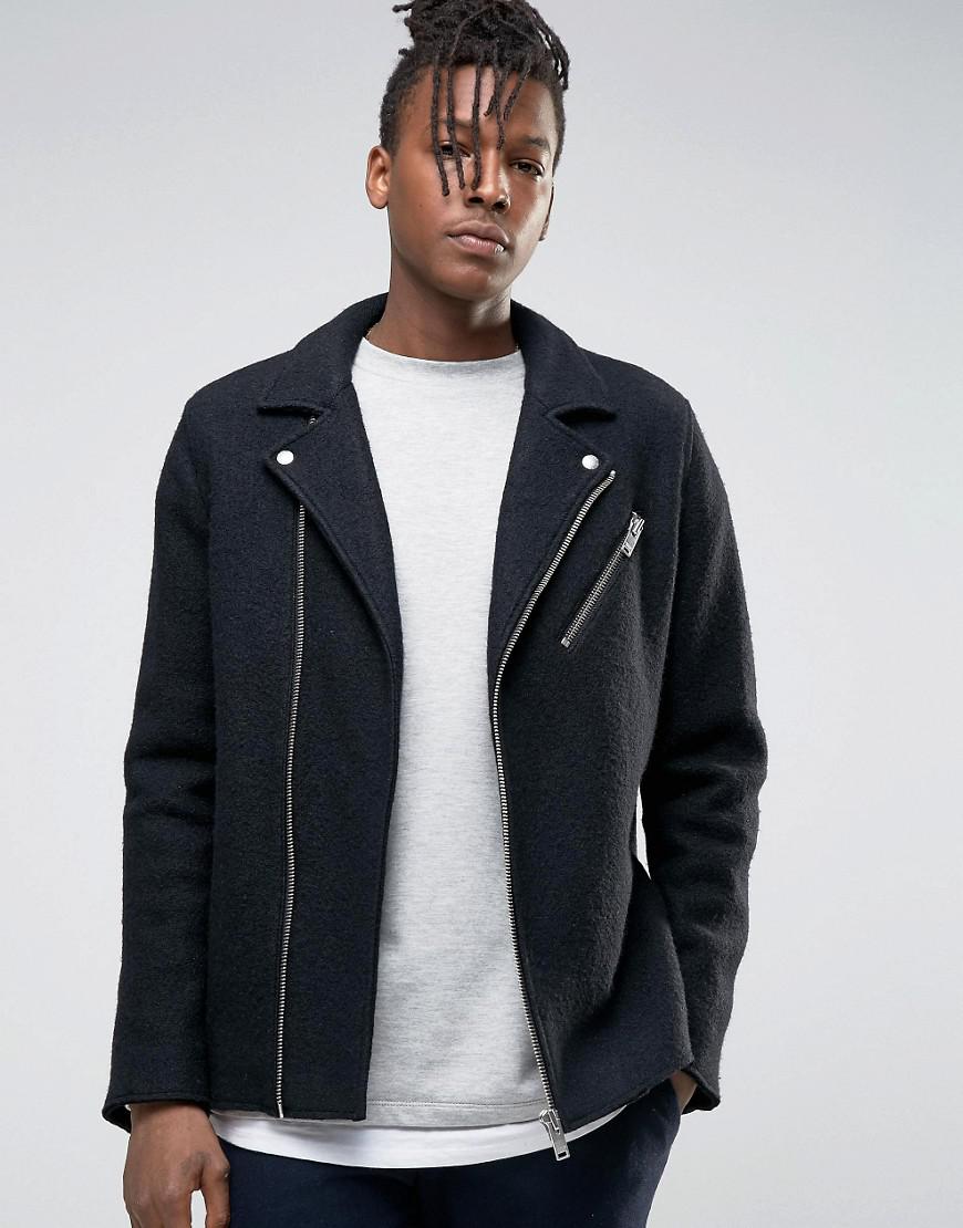 SELECTED Wool Biker Jacket in Black for Men | Lyst