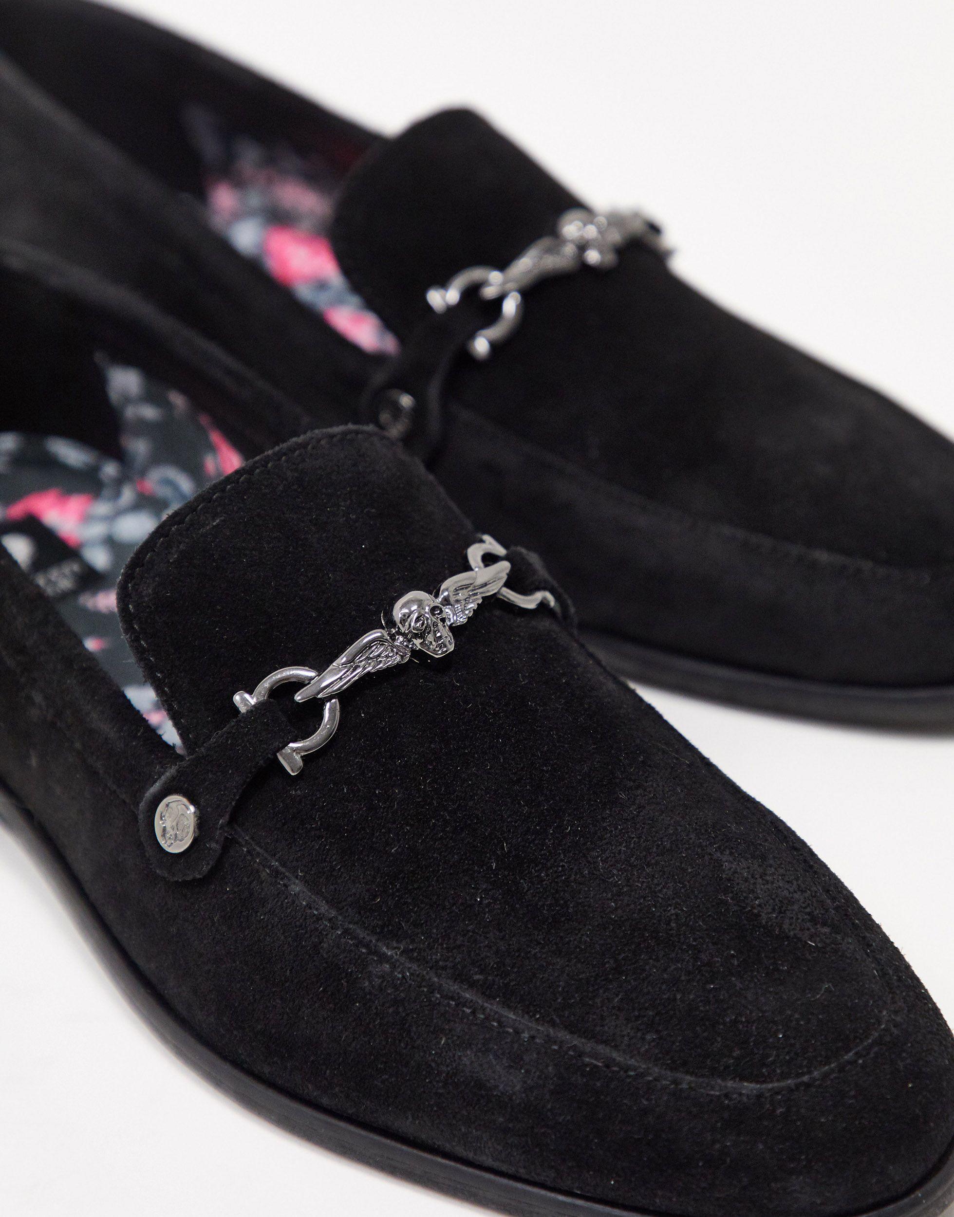 Twisted Tailor Suede Loafer With Silver Buckle in Black for Men | Lyst