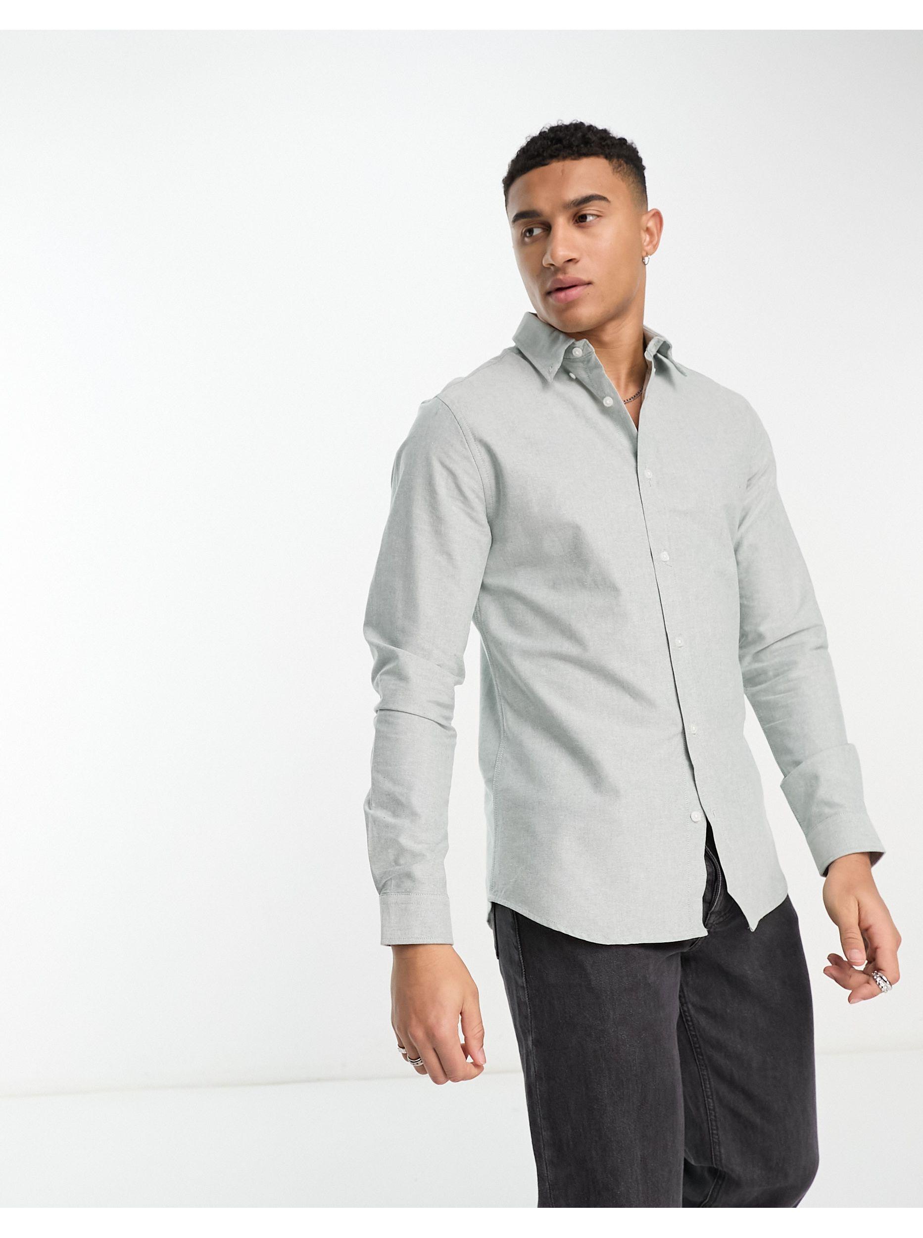 River Island Long Sleeve Smart Oxford Shirt in Gray for Men | Lyst