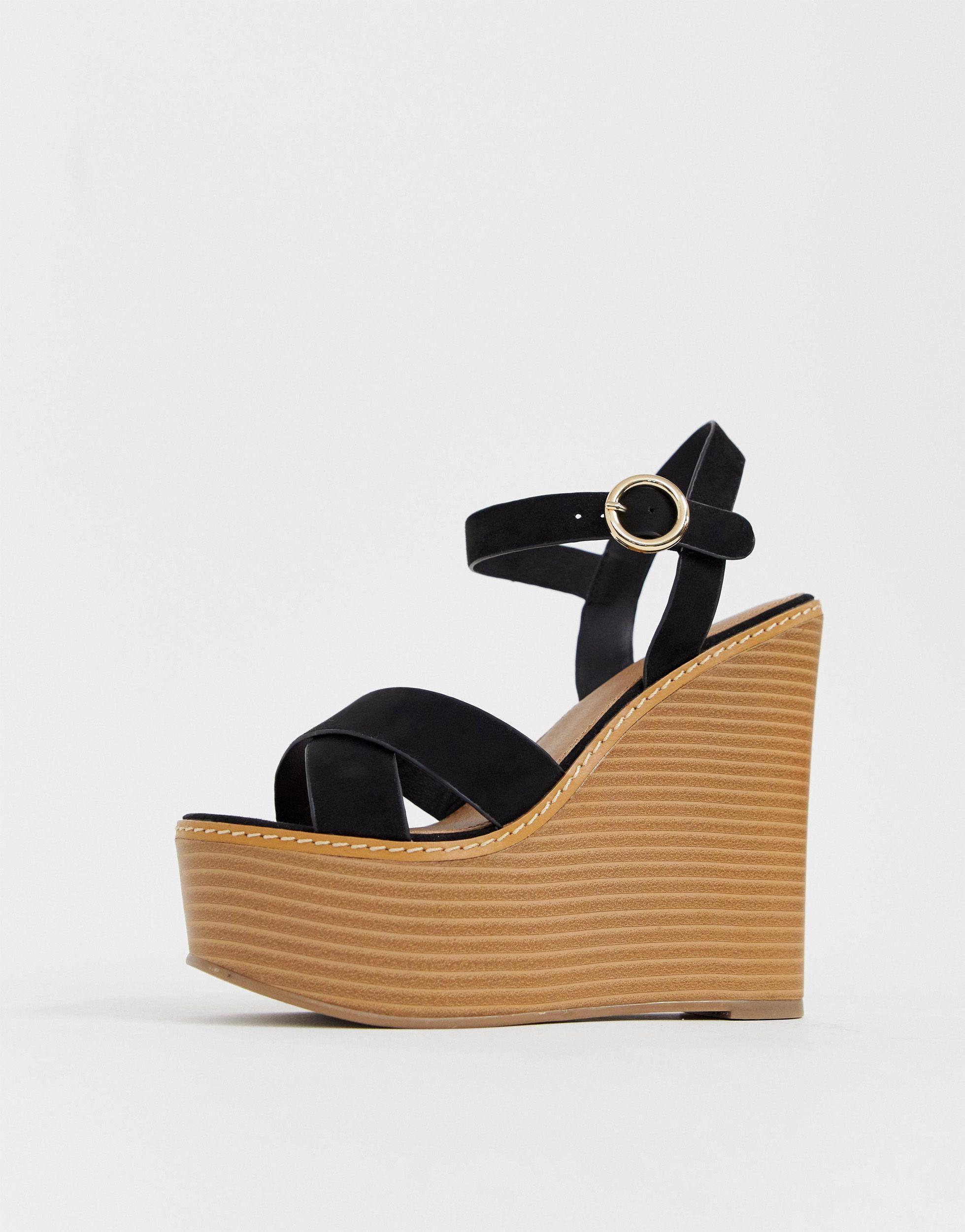 black wide fit wedge shoes