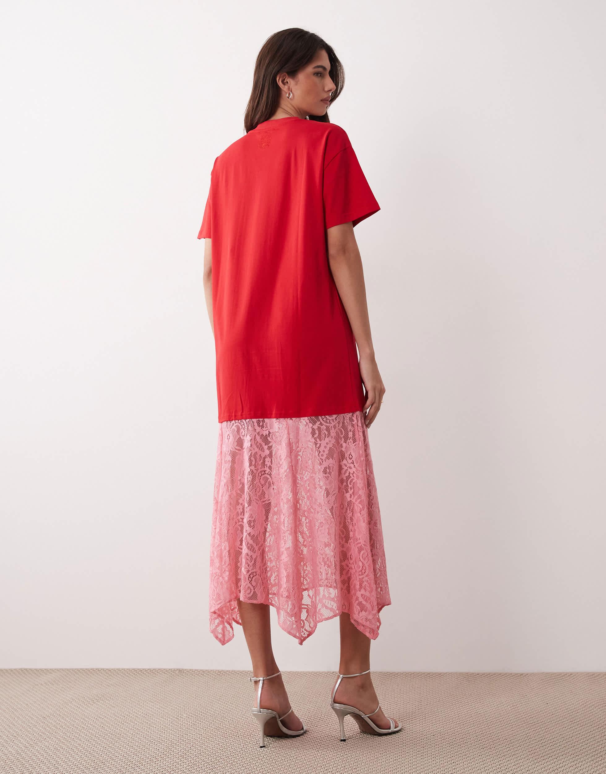 Never Fully Dressed Oversized Jersey T-shirt Lace Skirt Maxi Dress in Pink  | Lyst Australia