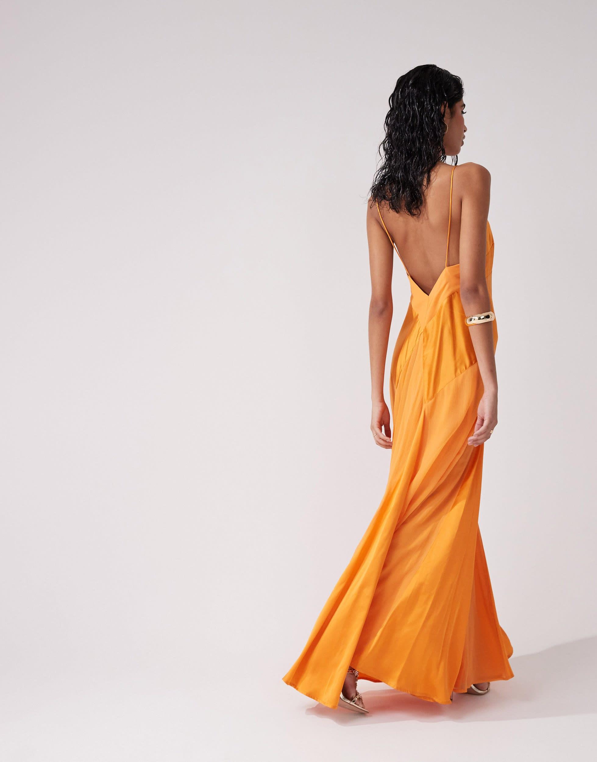 knee length dresses for ladies Asos Edition Satin Cami Maxi Dress With Drape Detail In Sage Green main image 1