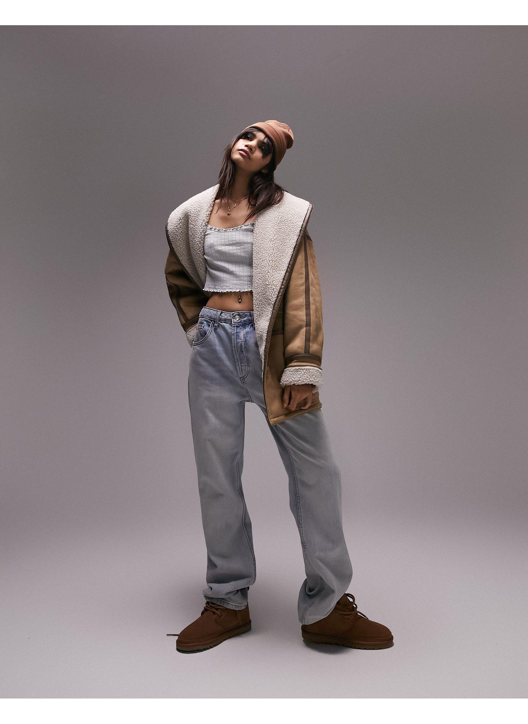 Oversized Faux Shearling Car Coat in Gray Lyst