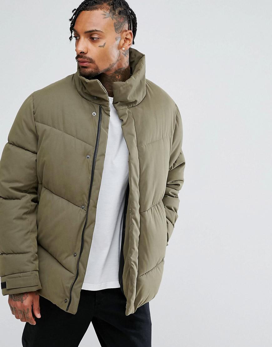 ASOS Cotton Oversized Puffer Jacket In Khaki in Green for Men - Lyst