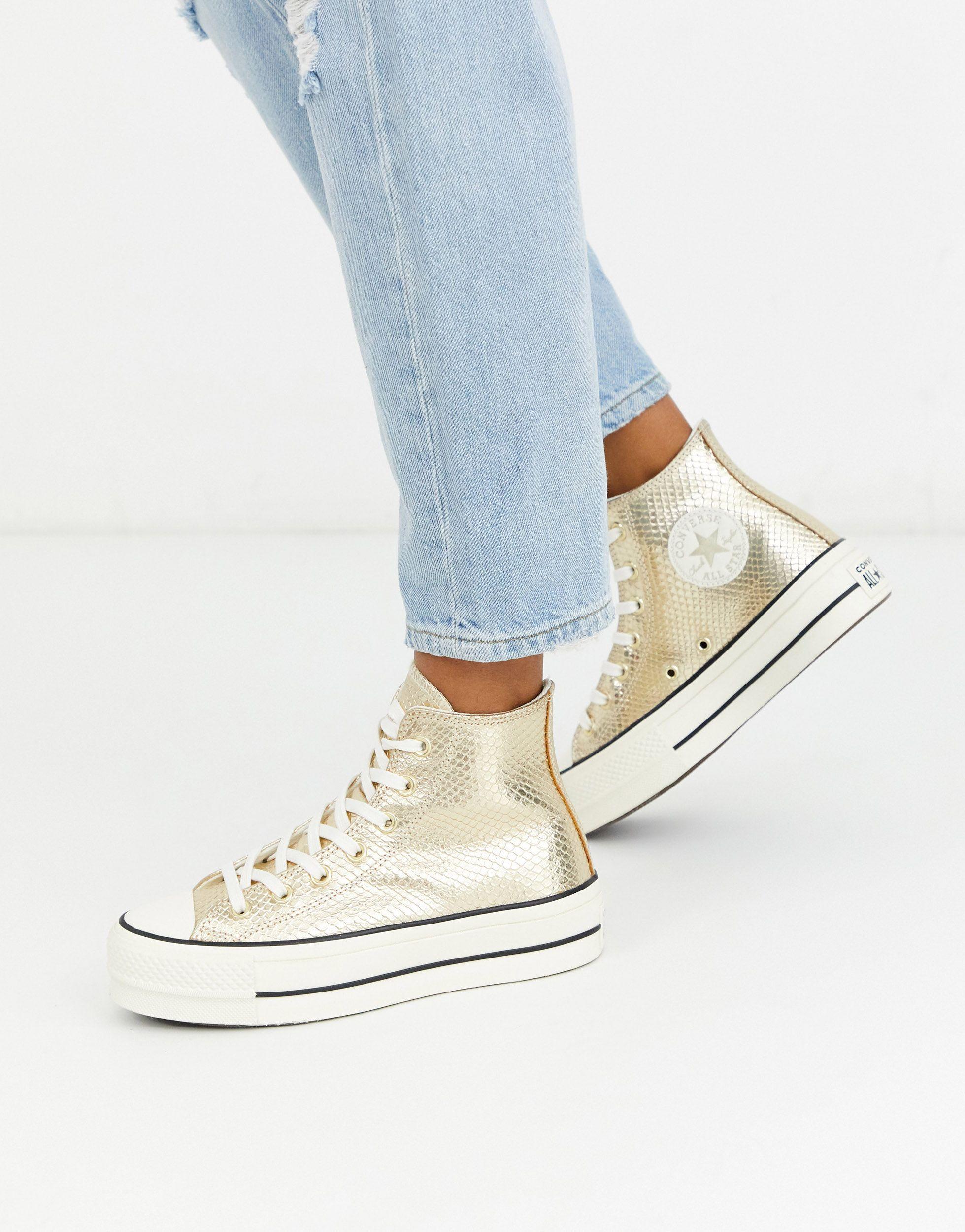 Chuck Taylor - Baskets montantes à plateforme avec effet peau Converse en coloris Métallisé | Lyst