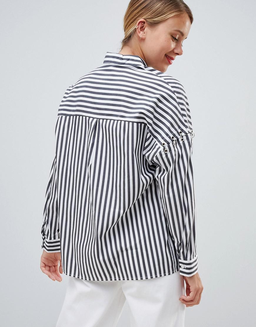 Bershka Denim Striped Shirt With Ring Detail in Grey (Grey) - Lyst