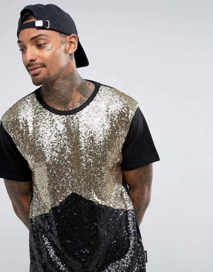 Jaded London T-shirt In Black And Gold Sequin for Men | Lyst