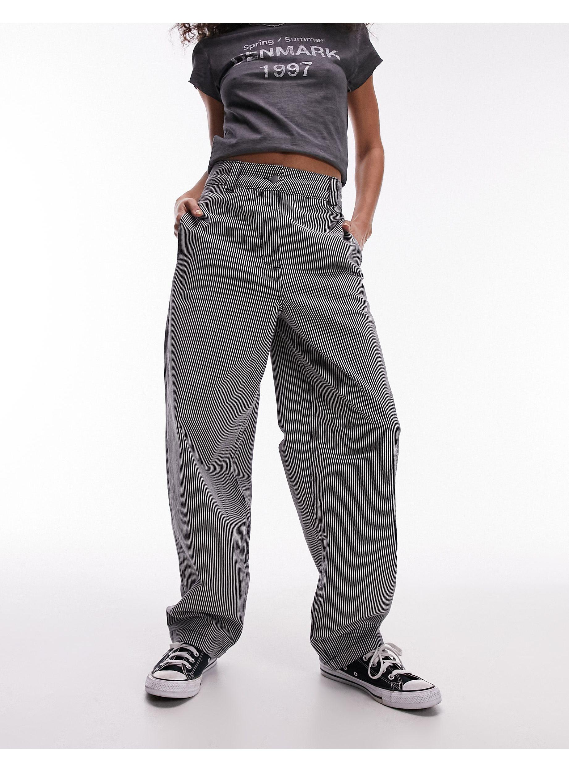TOPSHOP Black And White Pinstripe Banana Wide Leg Trouser Lyst UK