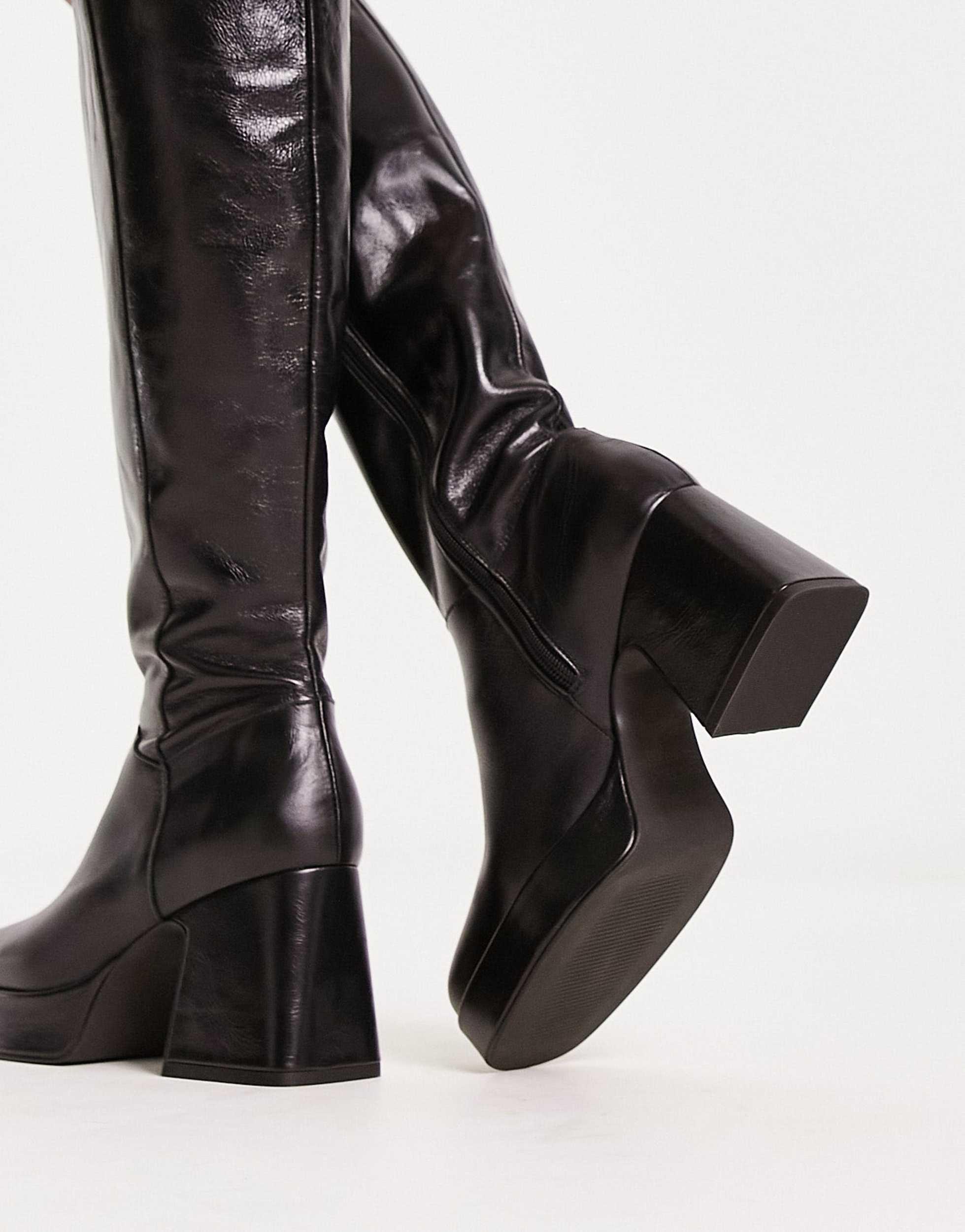 Knee high leather platform boots online