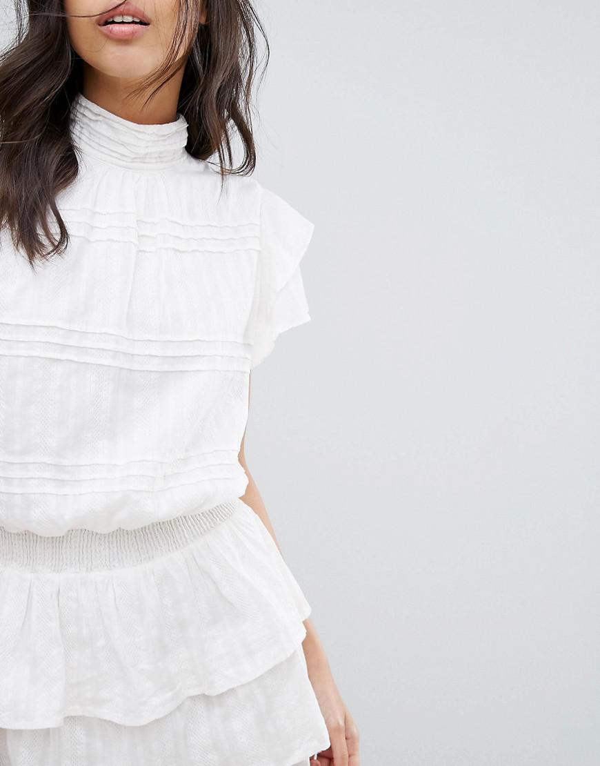 Vero Moda Cotton High Neck Ruffle Dress in White | Lyst