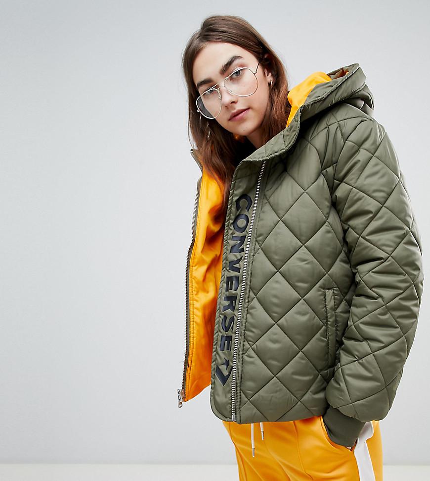 Converse Quilted Puffer Jacket In Khaki 