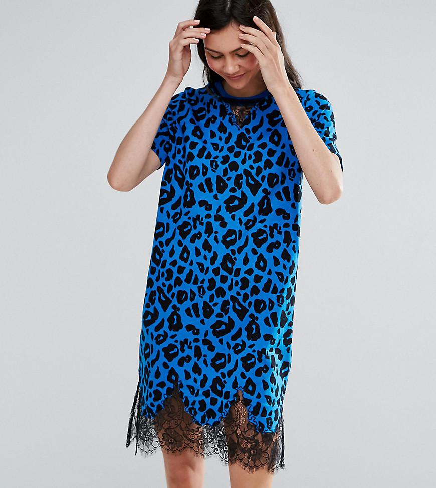 blue leopard shirt dress
