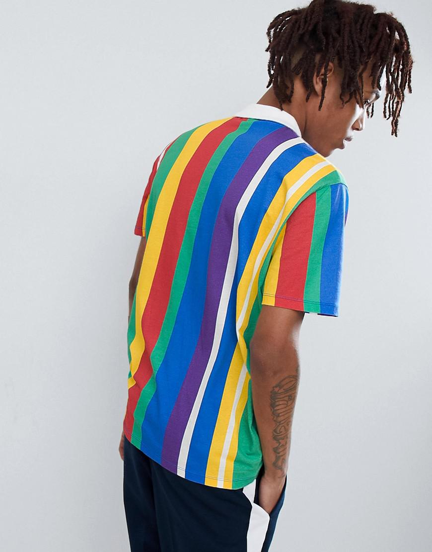 ASOS Relaxed Polo With Rainbow Vertical Stripe in Blue for Men - Lyst