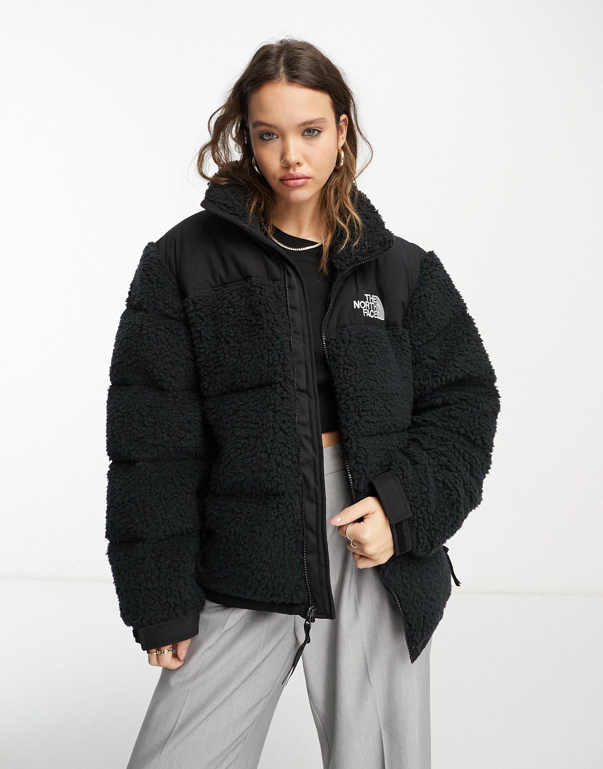 The North Face Nuptse High Pile Down Puffer Jacket in Black | Lyst