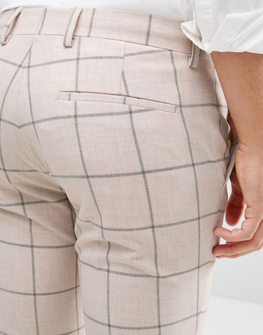 windowpane check cropped slim trousers