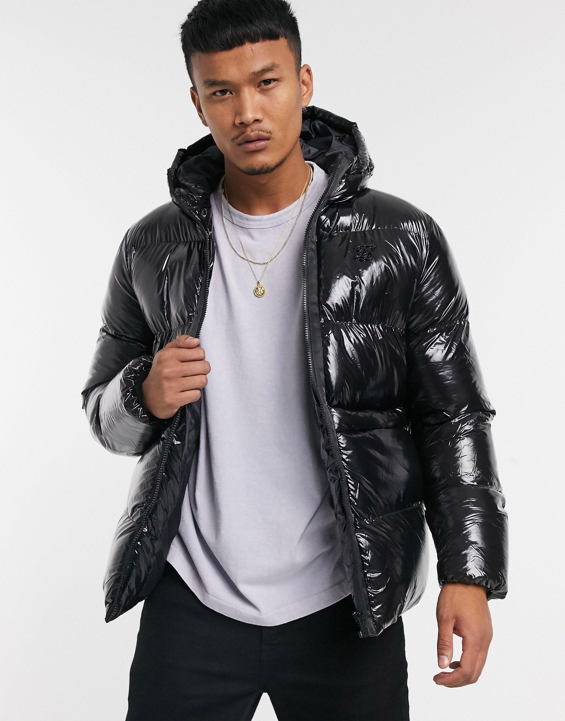 SIKSILK Wet Look Puffer Jacket in Black for Men | Lyst