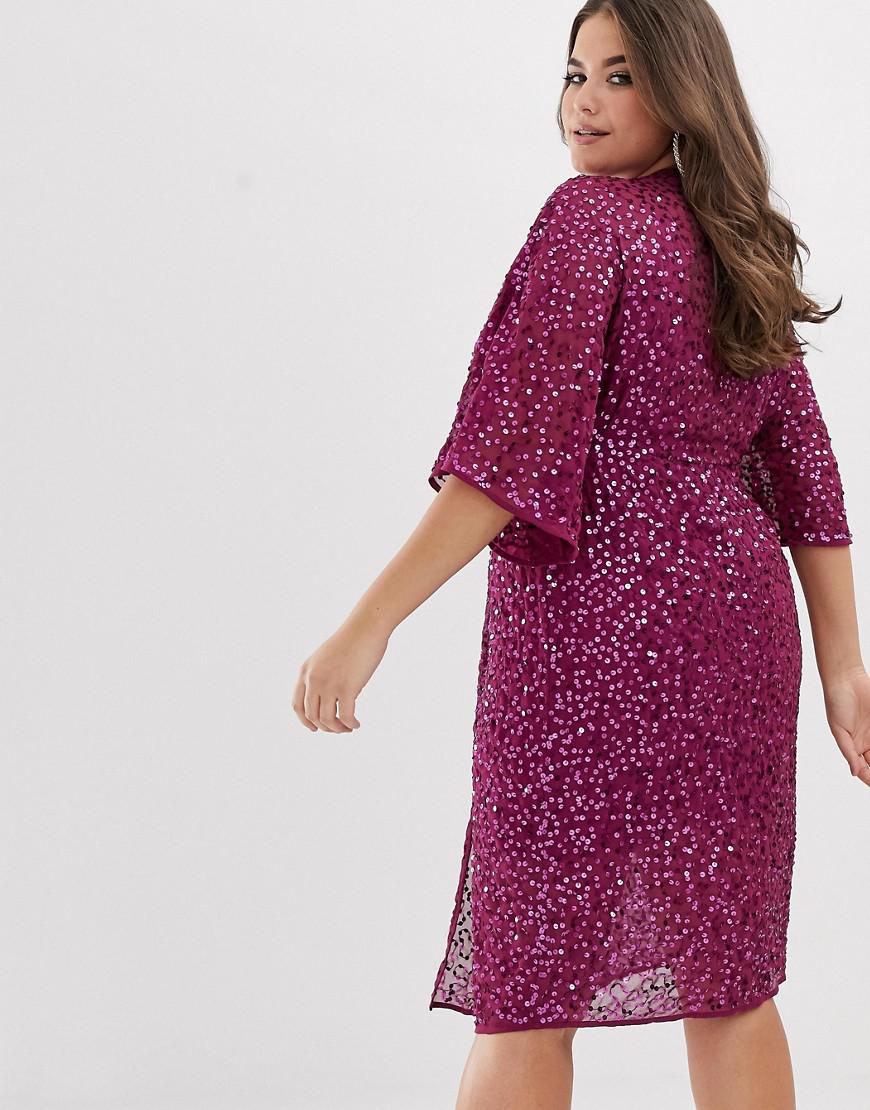 scatter sequin knot front kimono midi dress