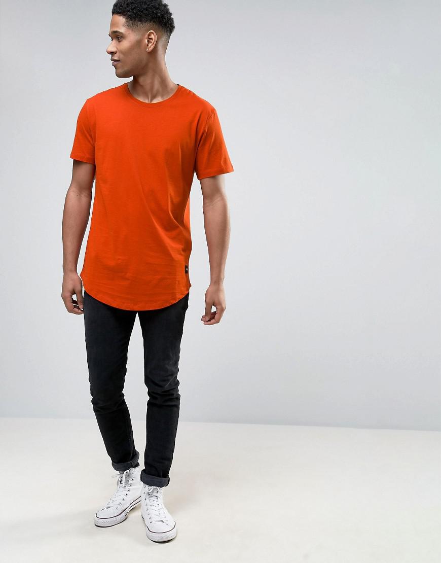 Only & Sons Longline Curved Hem T-shirt in Orange for Men