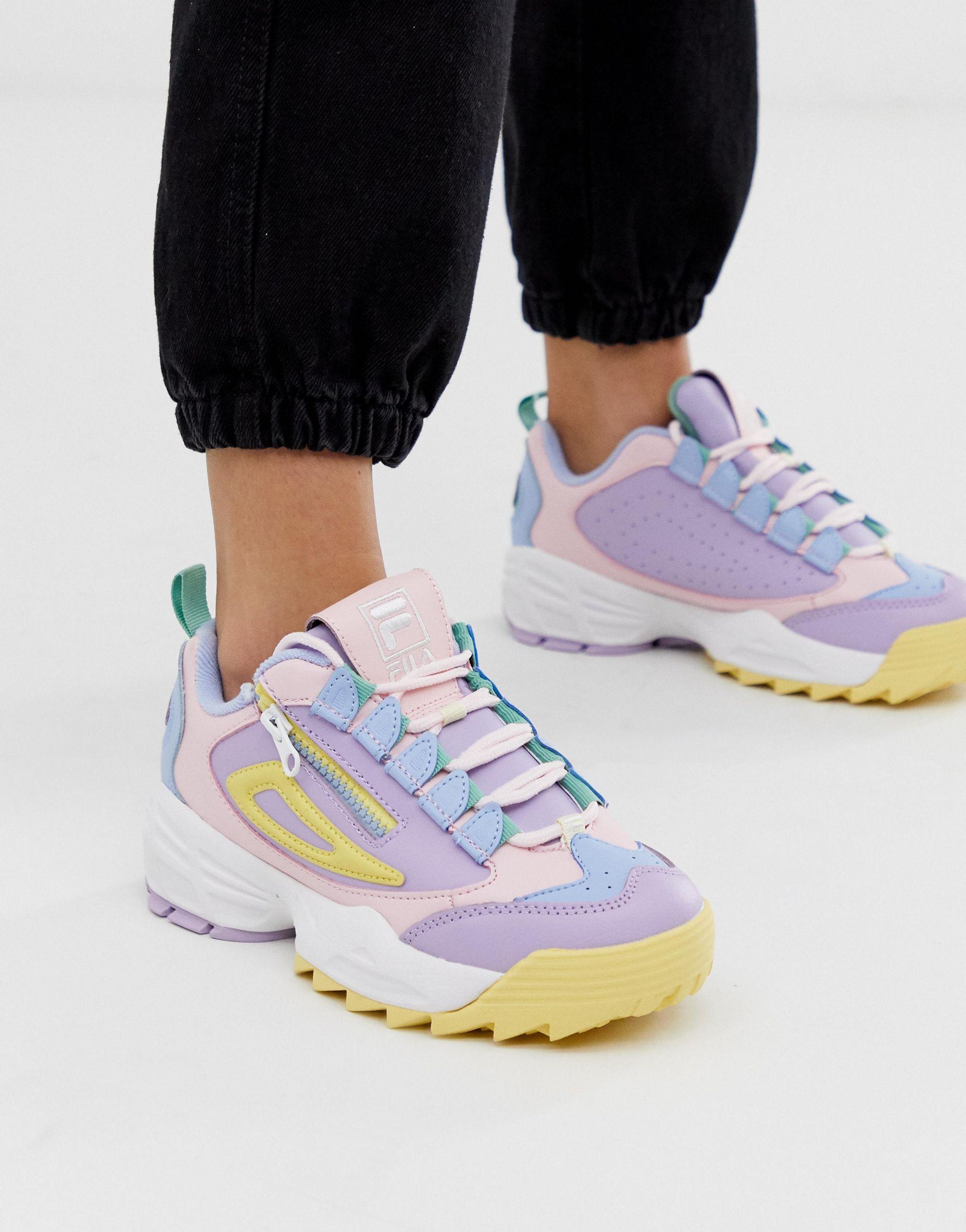 Fila Pink Lilac And Yellow Disruptor 3 Zip Sneakers in Black | Lyst UK