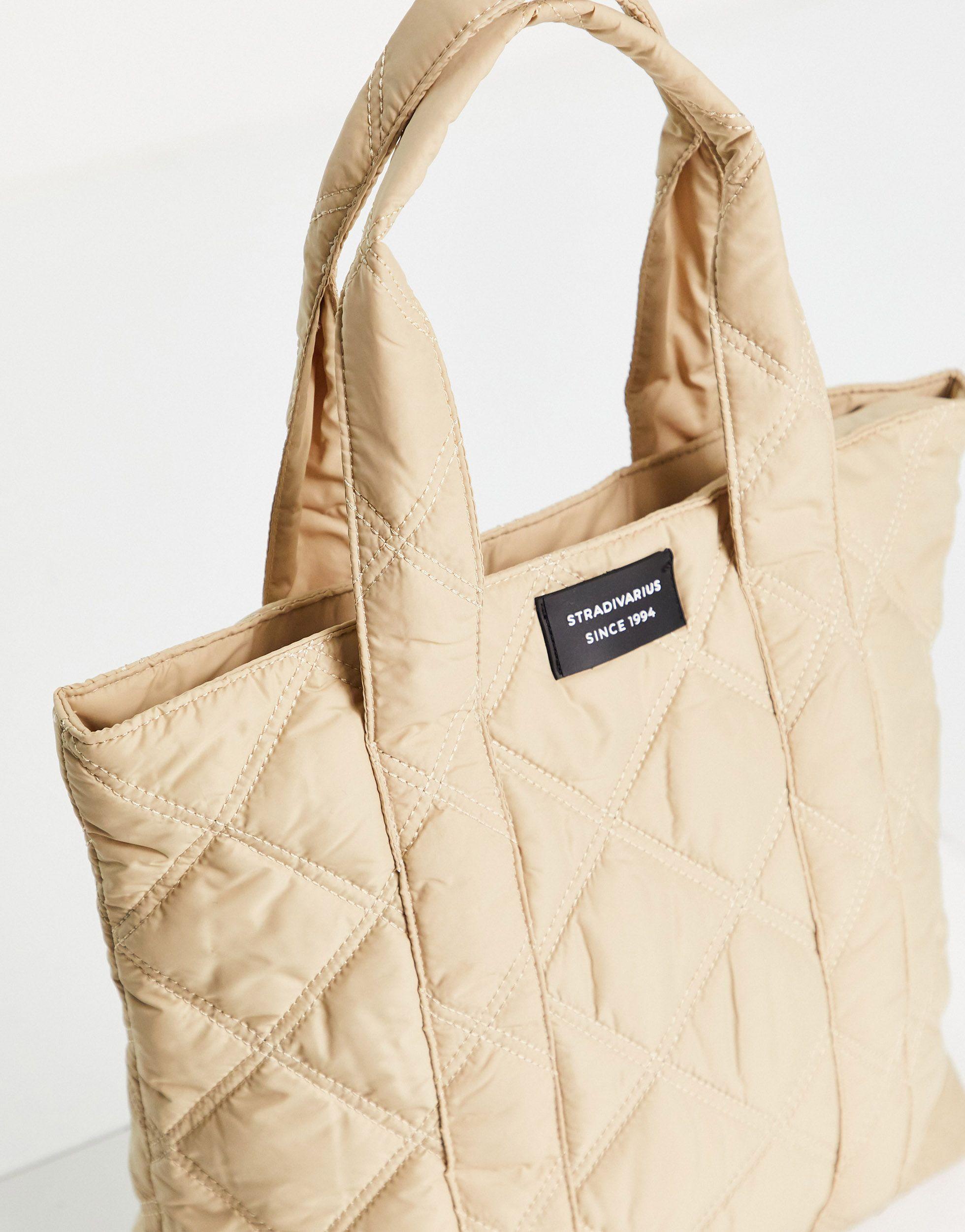Stradivarius Recycled Polyester Quilted Tote Bag in Natural | Lyst