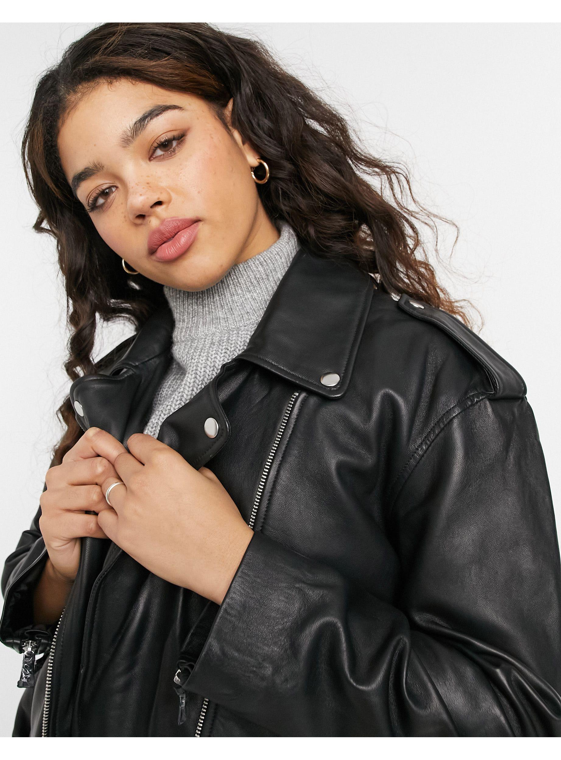 ASOS Oversized Leather Biker Jacket in 