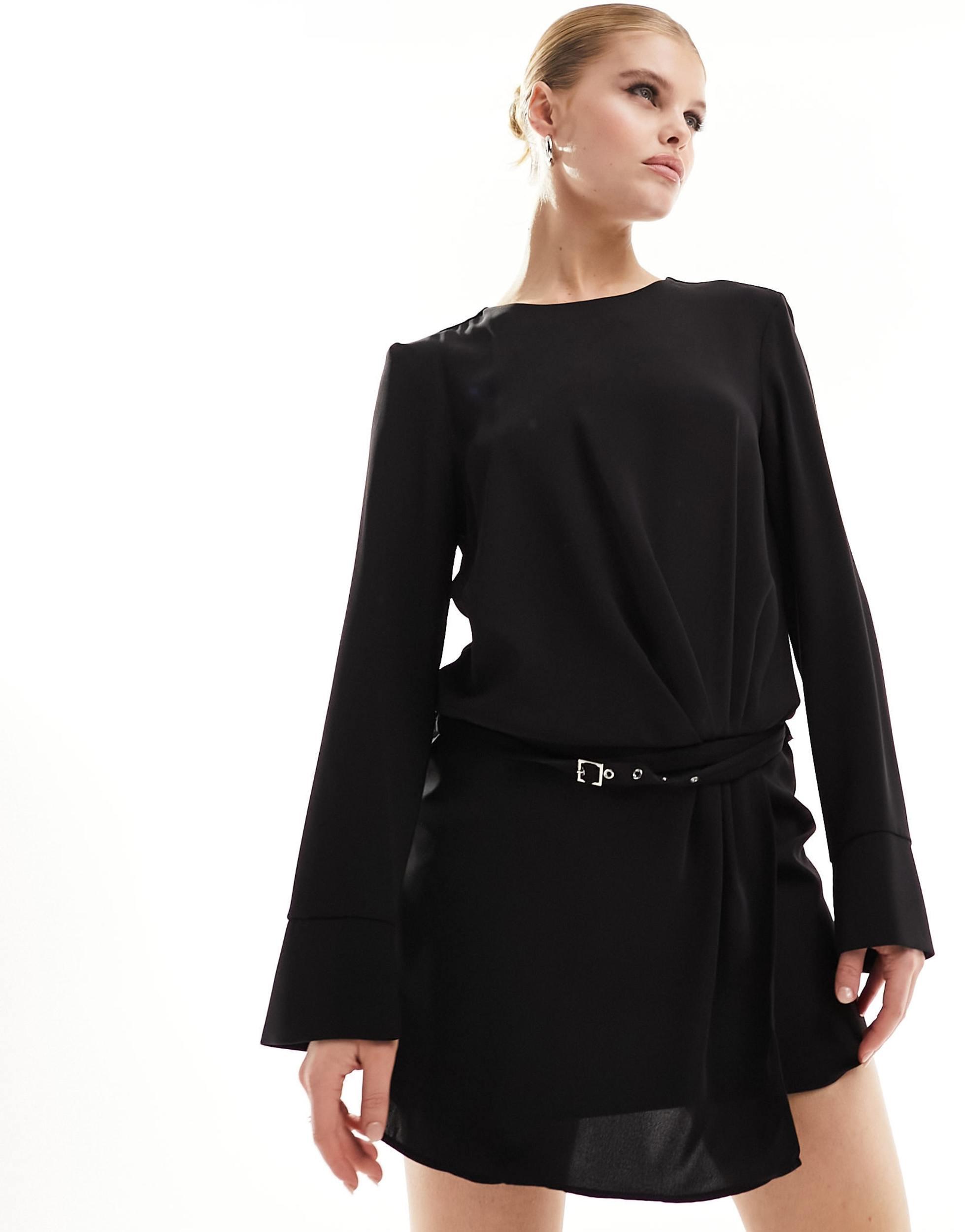 Robe habillee avec boucle a la taille Mango en coloris Noir Lyst