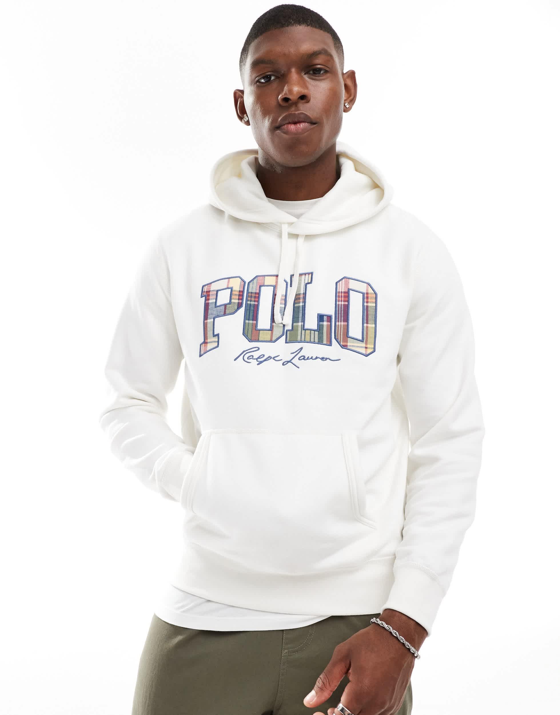 Polo Ralph Lauren Check Collegiate Logo Fleece Hoodie in White for Men Lyst