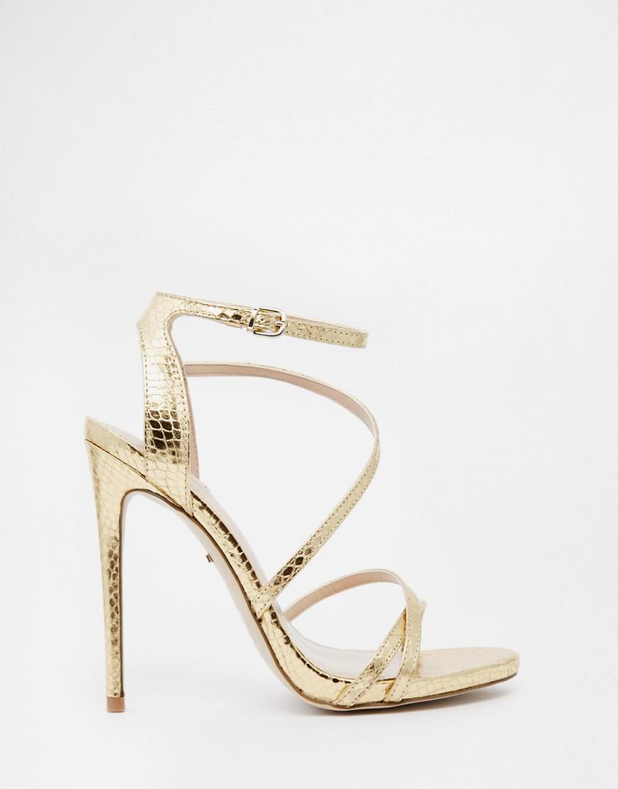 Carvela Kurt Geiger Leather Georgia Gold Strappy Barely There Sandals ...