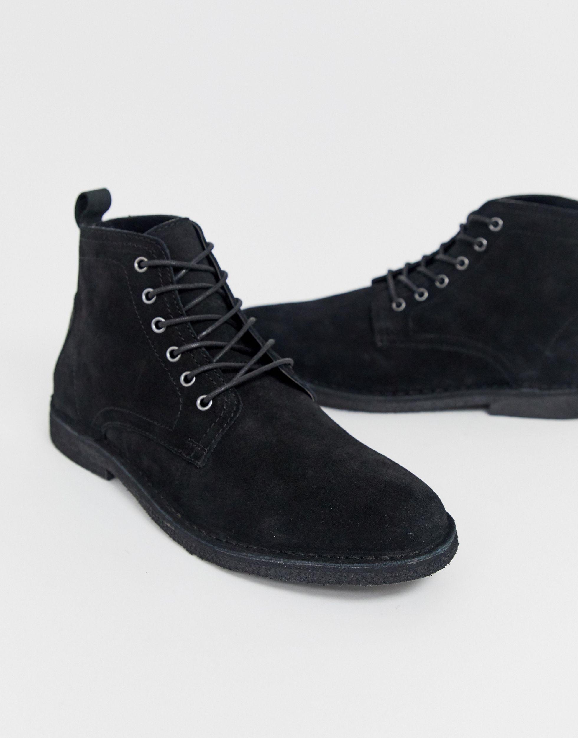 ASOS Suede Wide Fit Desert Chukka Boots in Black for Men - Lyst