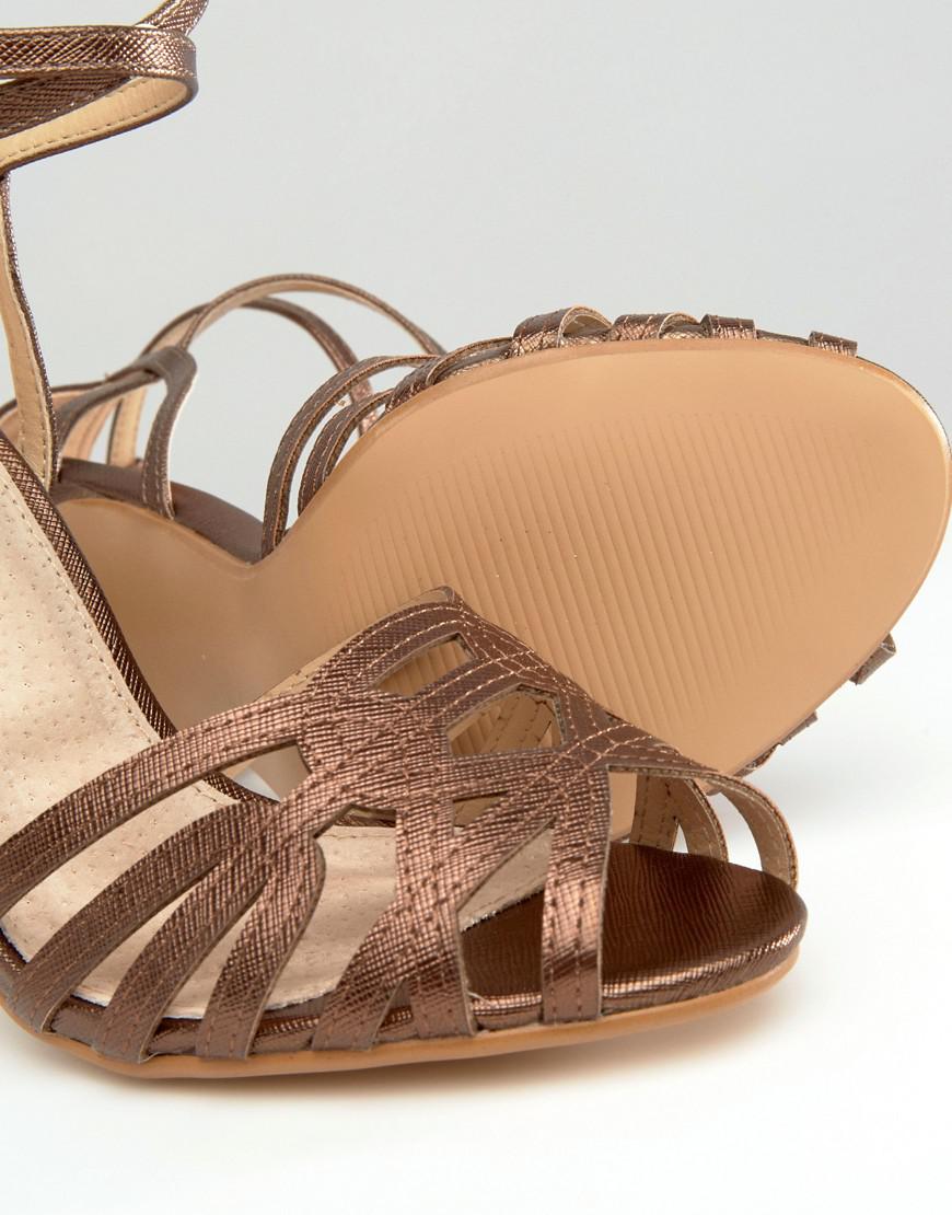 True Decadence Leather Bronze Strap Heeled Sandals - Lyst