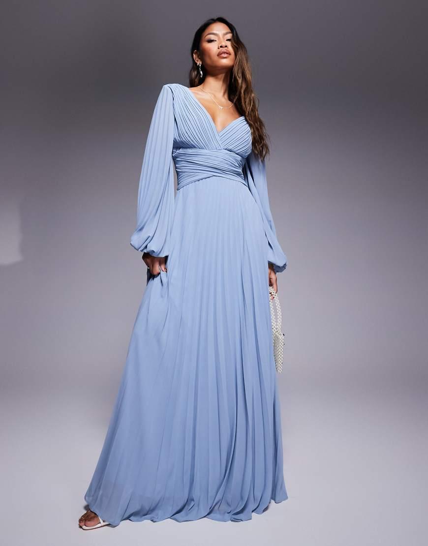 goddiva balloon sleeve chiffon maxi dress reviews Goddiva Balloon Sleeve Chiffon Maxi Dress in Blue