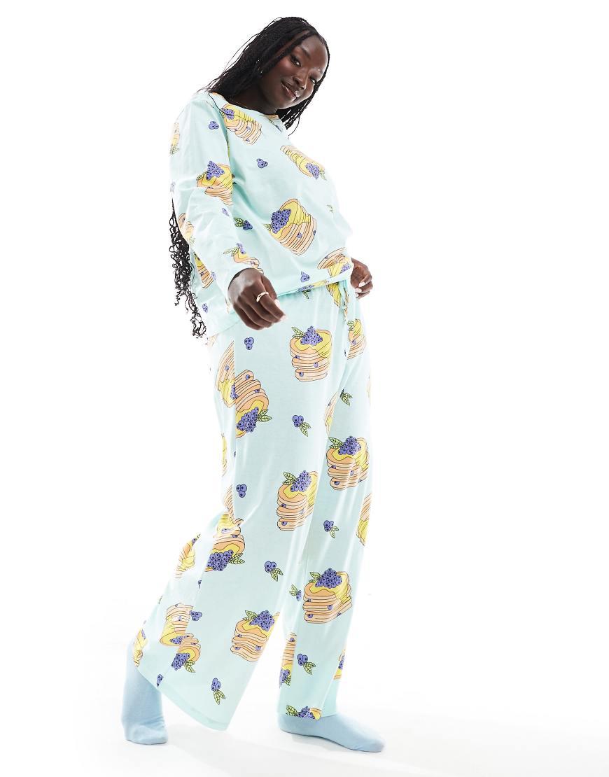 ASOS Asos Design Curve Pancakes Long Sleeve Top Trouser Pyjama Set in Blue Lyst UK