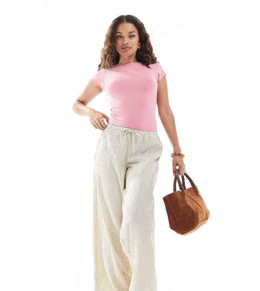 Stradivarius Petite Linen Look Wide Leg Trouser in Pink Lyst UK