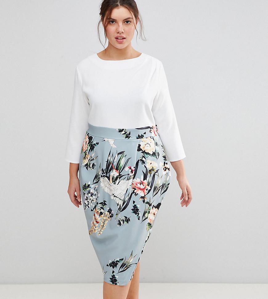 closet london 2 in 1 wrap front pencil dress in floral print